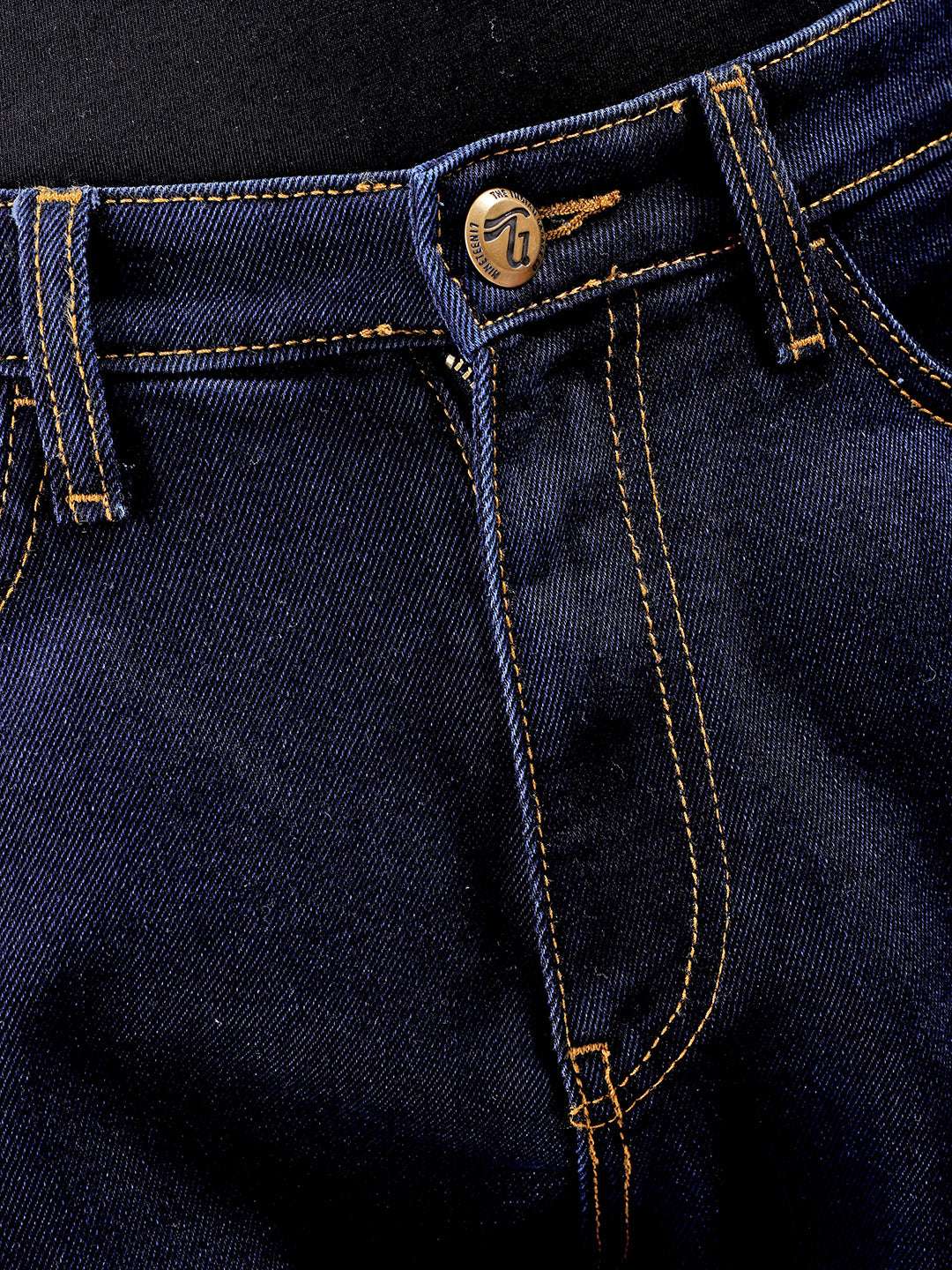 Men's Dark Blue Relaxed Fit Solid Utility Jeans - Image 5