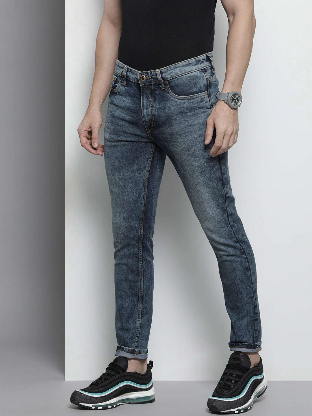 Men's Blue Slim Fit Badges Mid-Rise Stretchable Jeans - Image 2