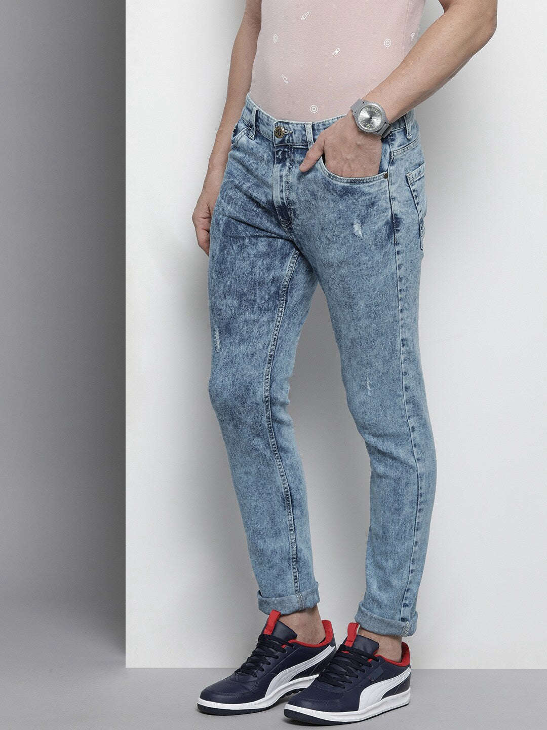 Men's Blue Slim Fit Solid Mid-Rise Stretchable Jeans - Image 2