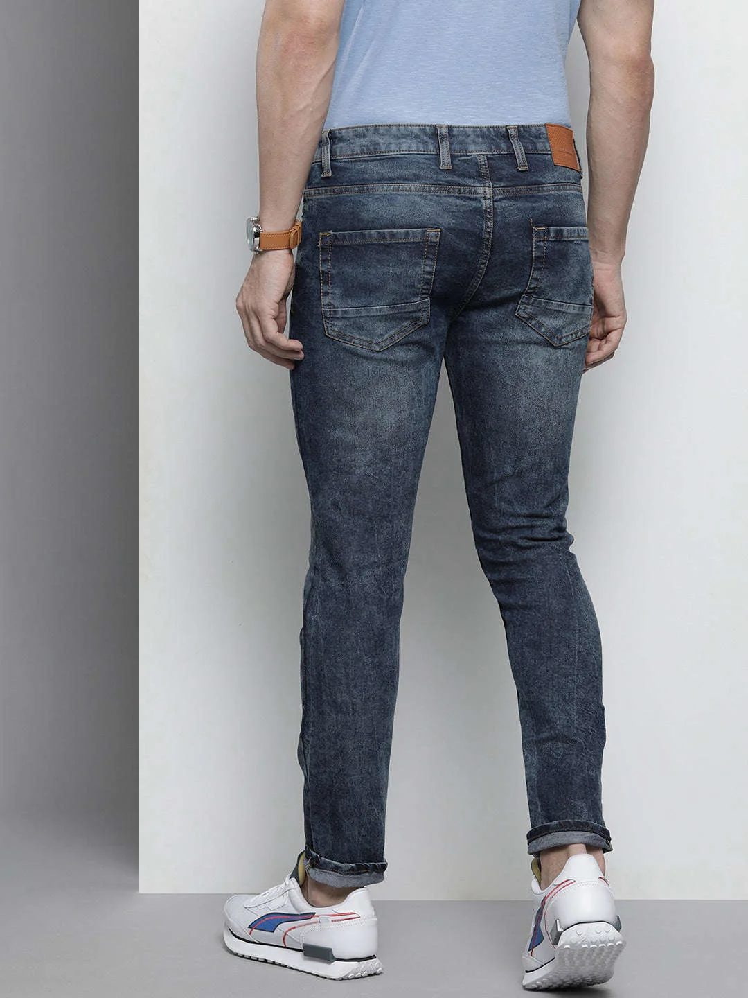 Men's Blue Slim Fit Solid Street Wear Jeans - Image 3