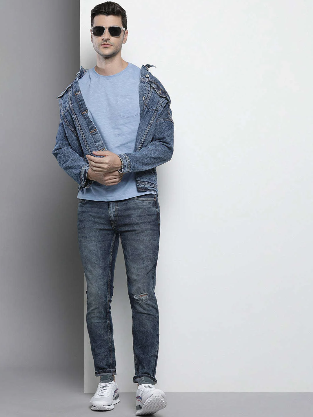 Men's Blue Slim Fit Solid Street Wear Jeans - Image 4