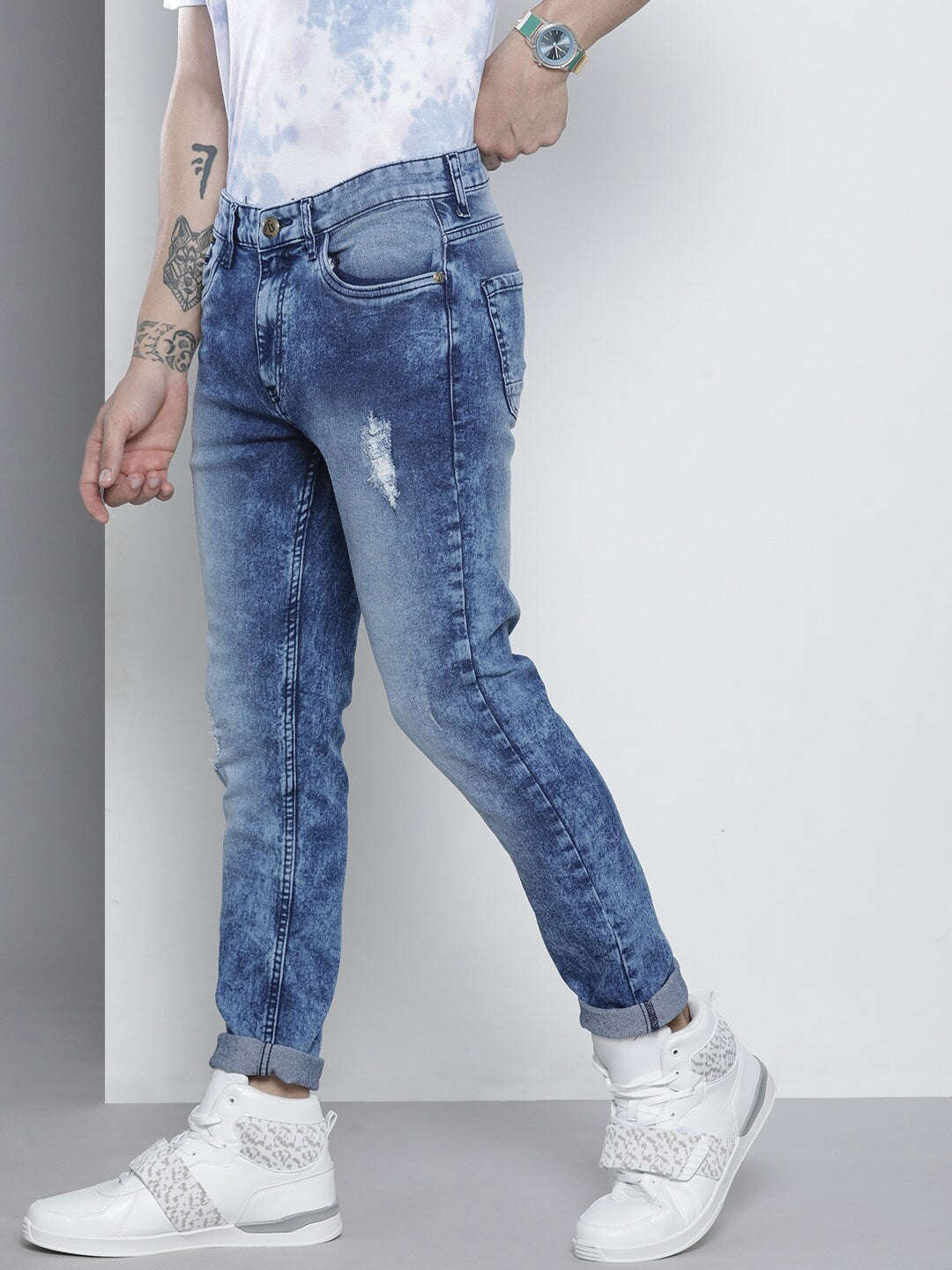 Men's Blue Slim Fit Solid Casual Jeans - Image 2