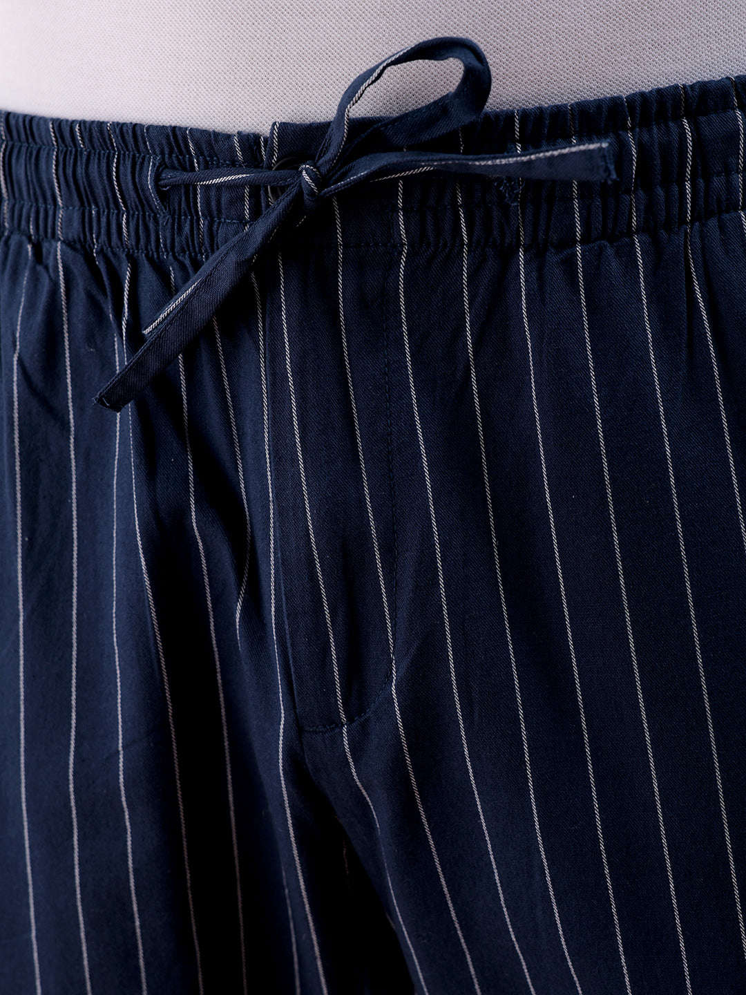 Men's Navy Regular Fit Striped Mid-Rise Elasticated Trousers - Image 5