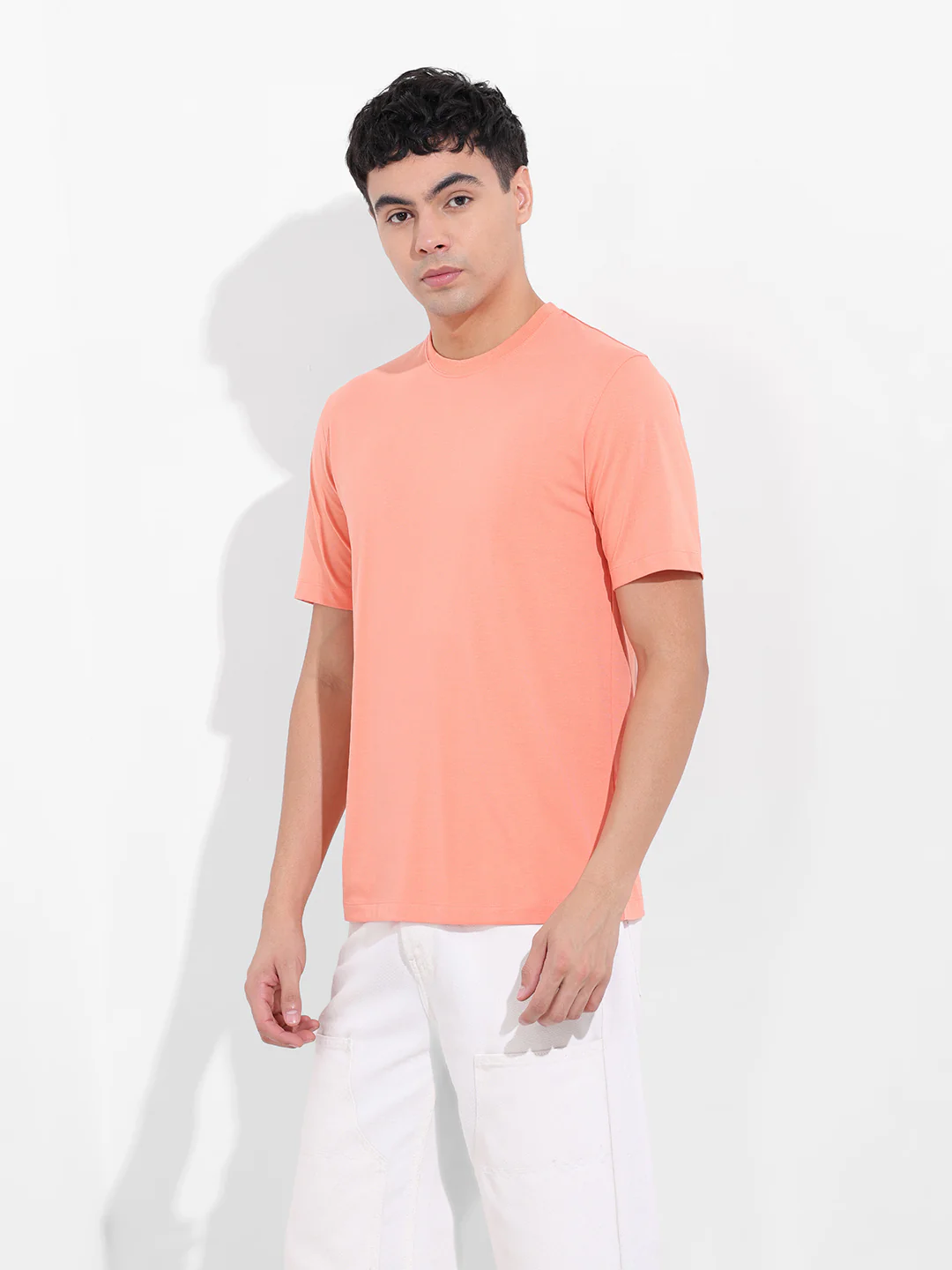 Men's Orange Regular Fit Solid Casual T-Shirt - Image 3