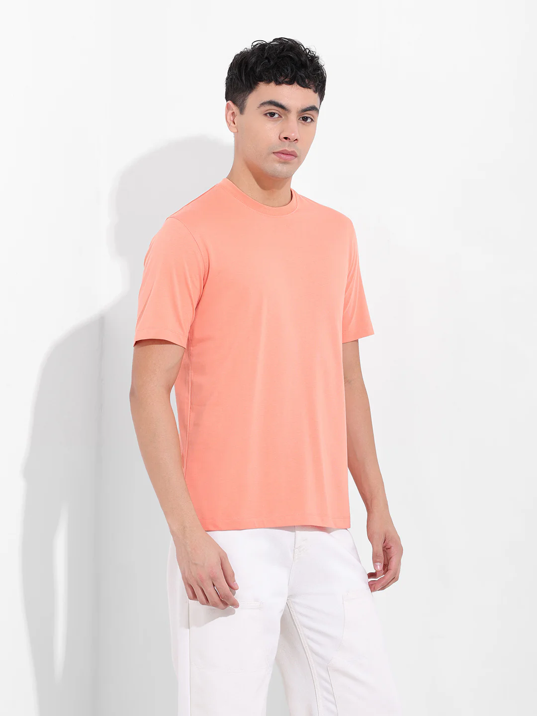Men's Orange Regular Fit Solid Casual T-Shirt - Image 4