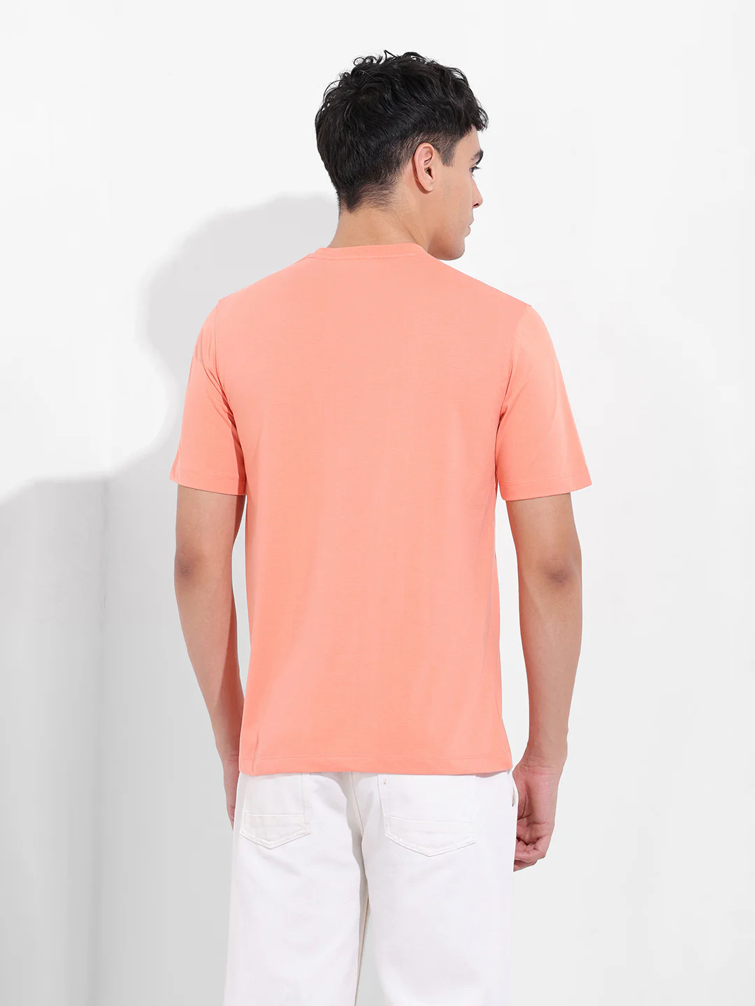 Men's Orange Regular Fit Solid Casual T-Shirt - Image 5