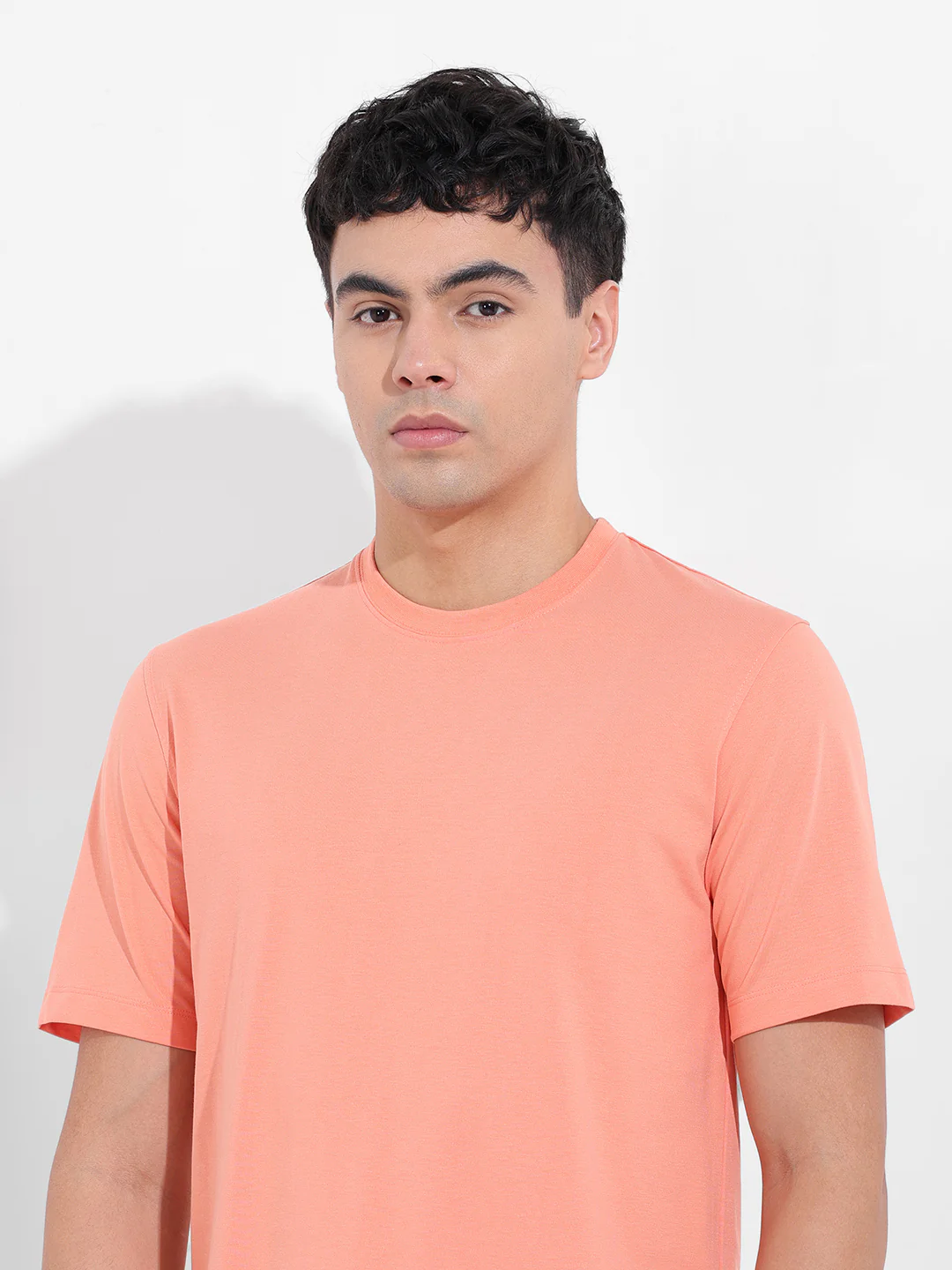 Men's Orange Regular Fit Solid Casual T-Shirt - Image 6