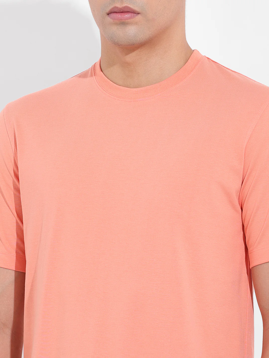 Men's Orange Regular Fit Solid Casual T-Shirt - Image 7