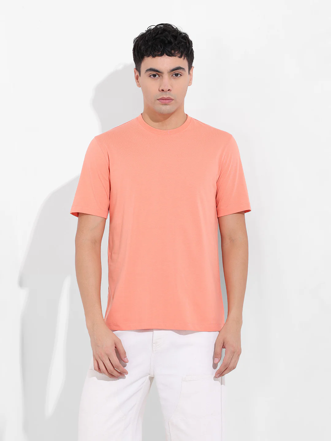 Men's Orange Regular Fit Solid Casual T-Shirt - Image 8