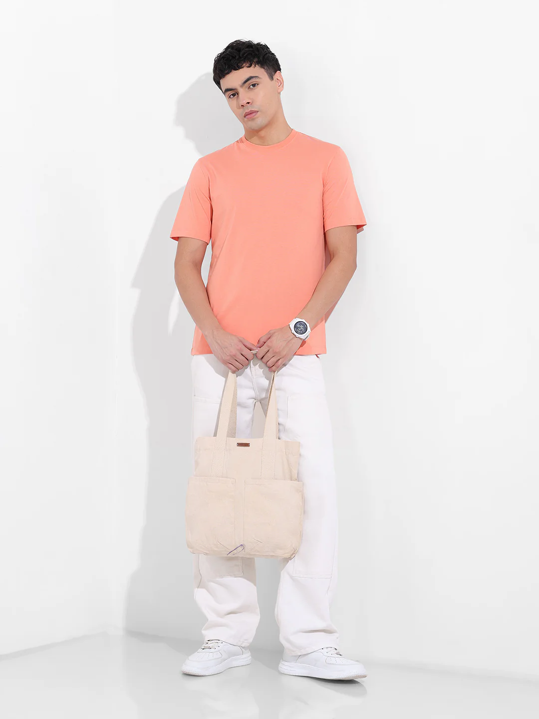 Men's Orange Regular Fit Solid Casual T-Shirt - Image 9