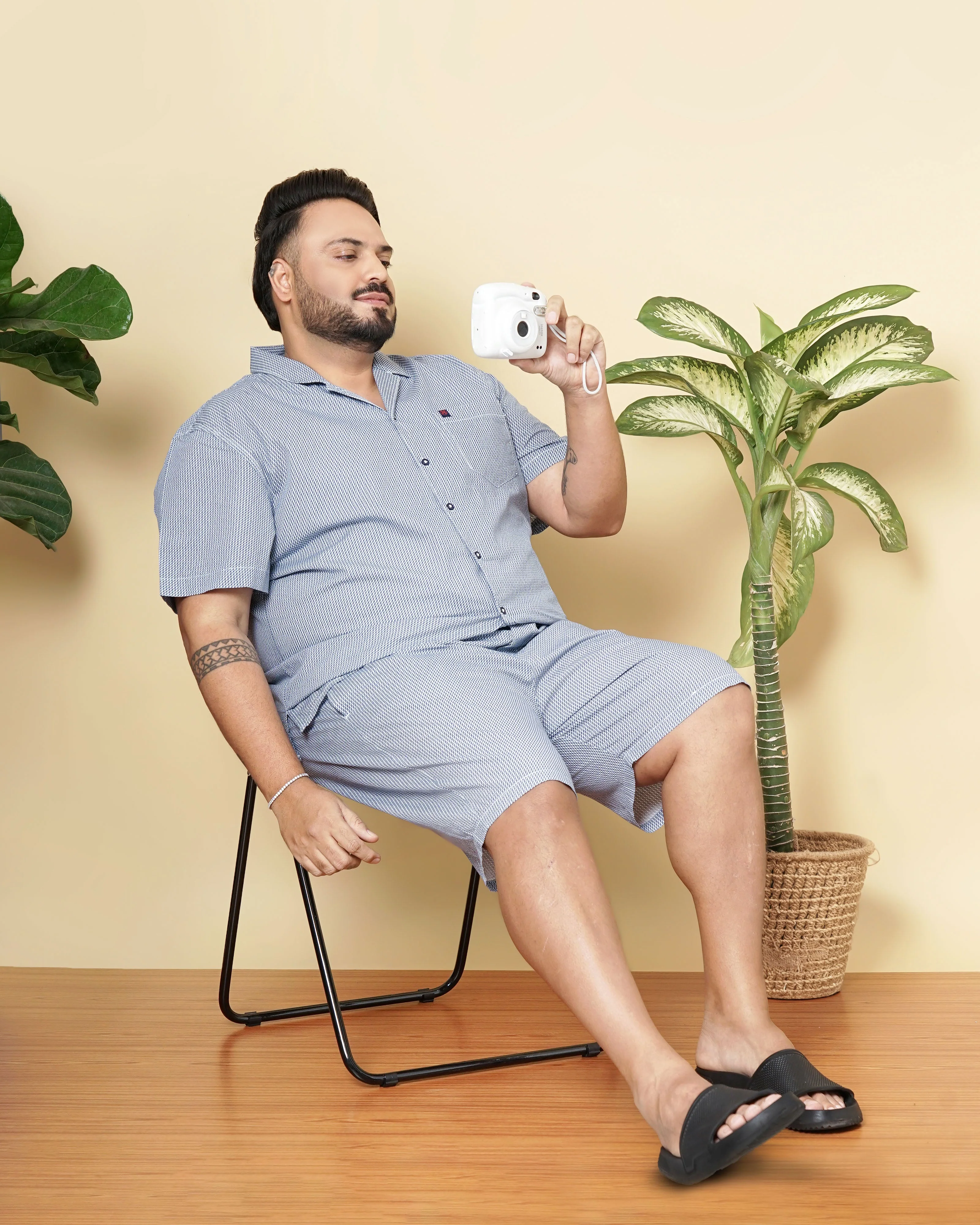 Men's Blue Plus Size Geometric Printed Lounge Set - Image 2