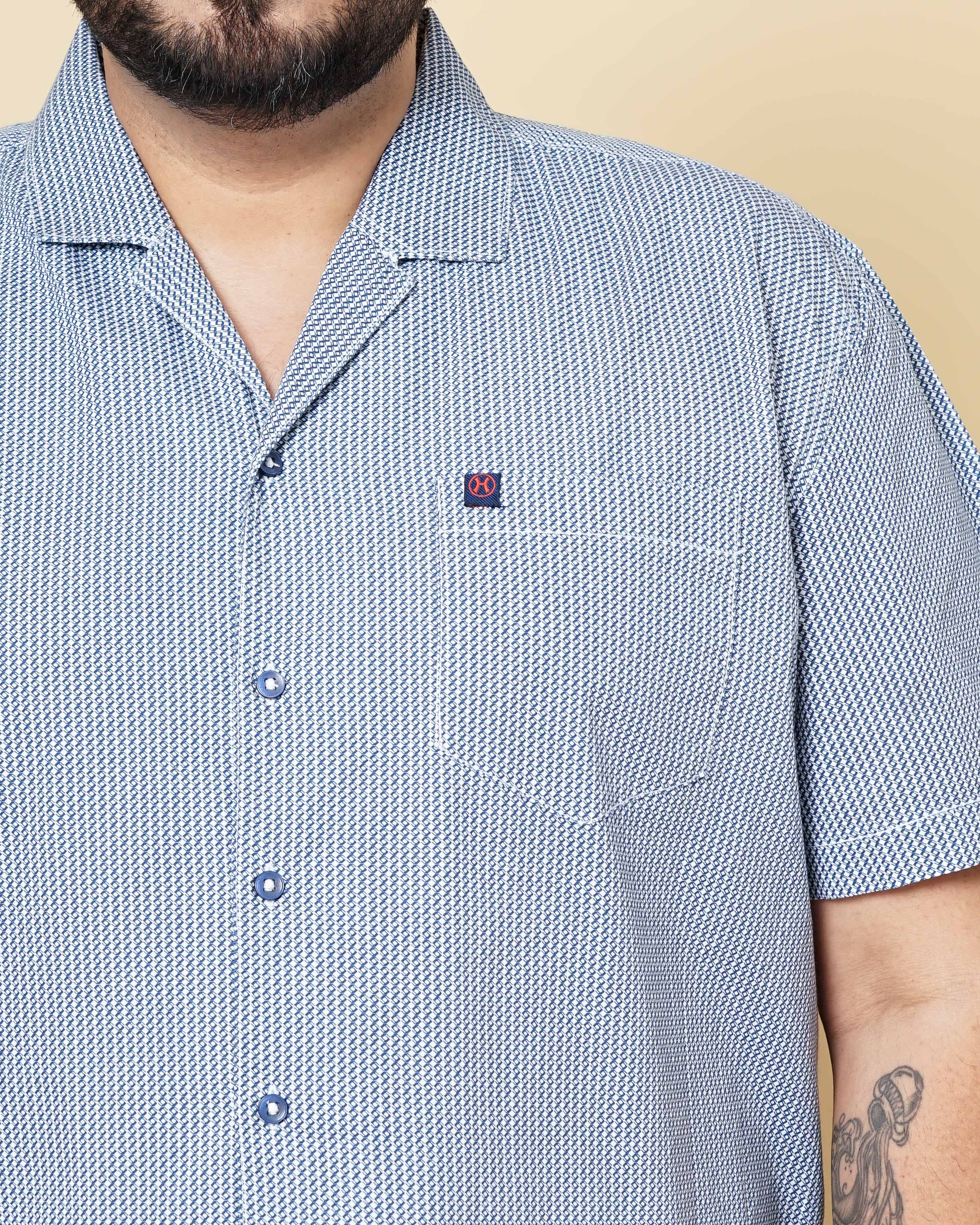 Men's Blue Plus Size Geometric Printed Lounge Set - Image 5