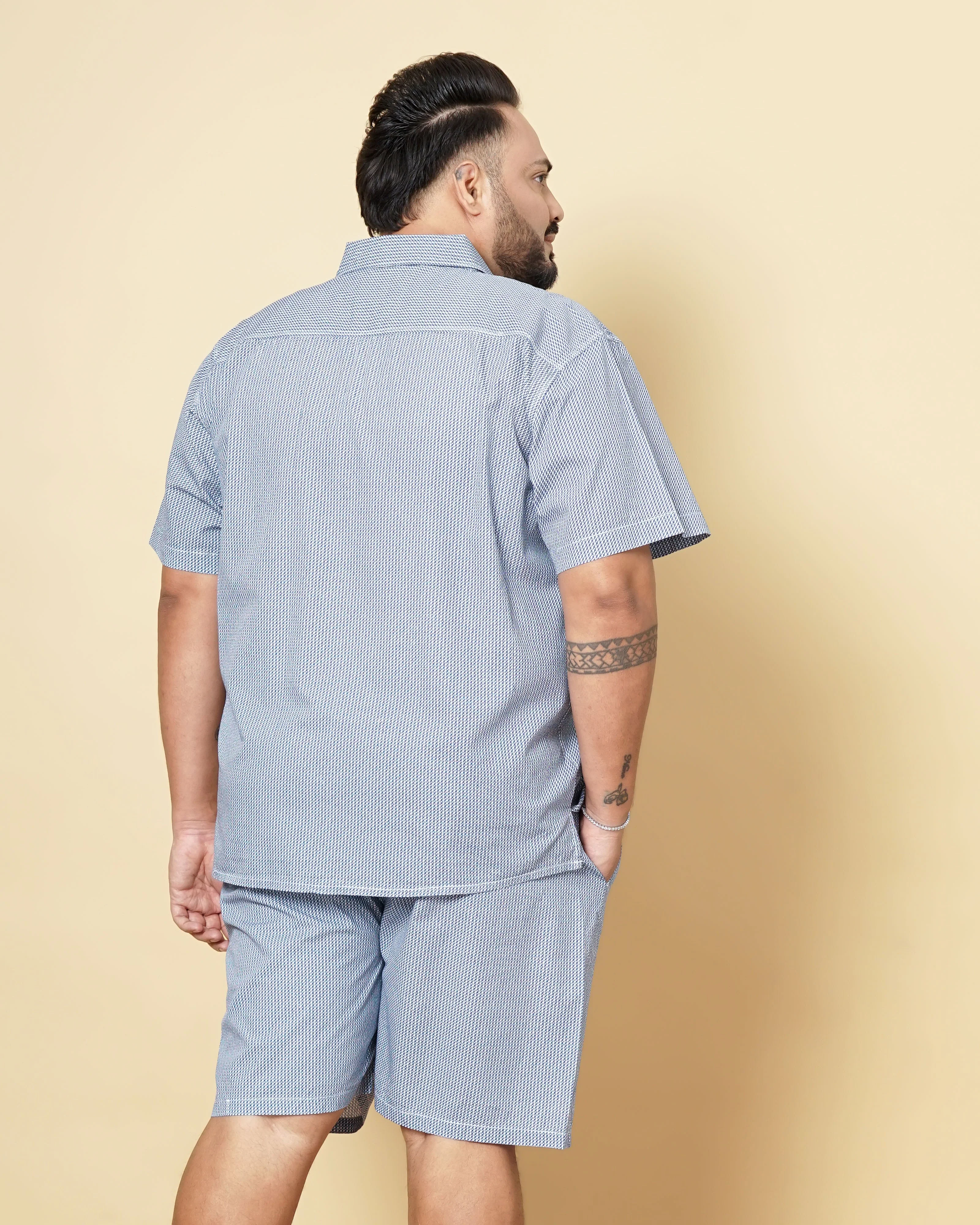 Men's Blue Plus Size Geometric Printed Lounge Set - Image 6