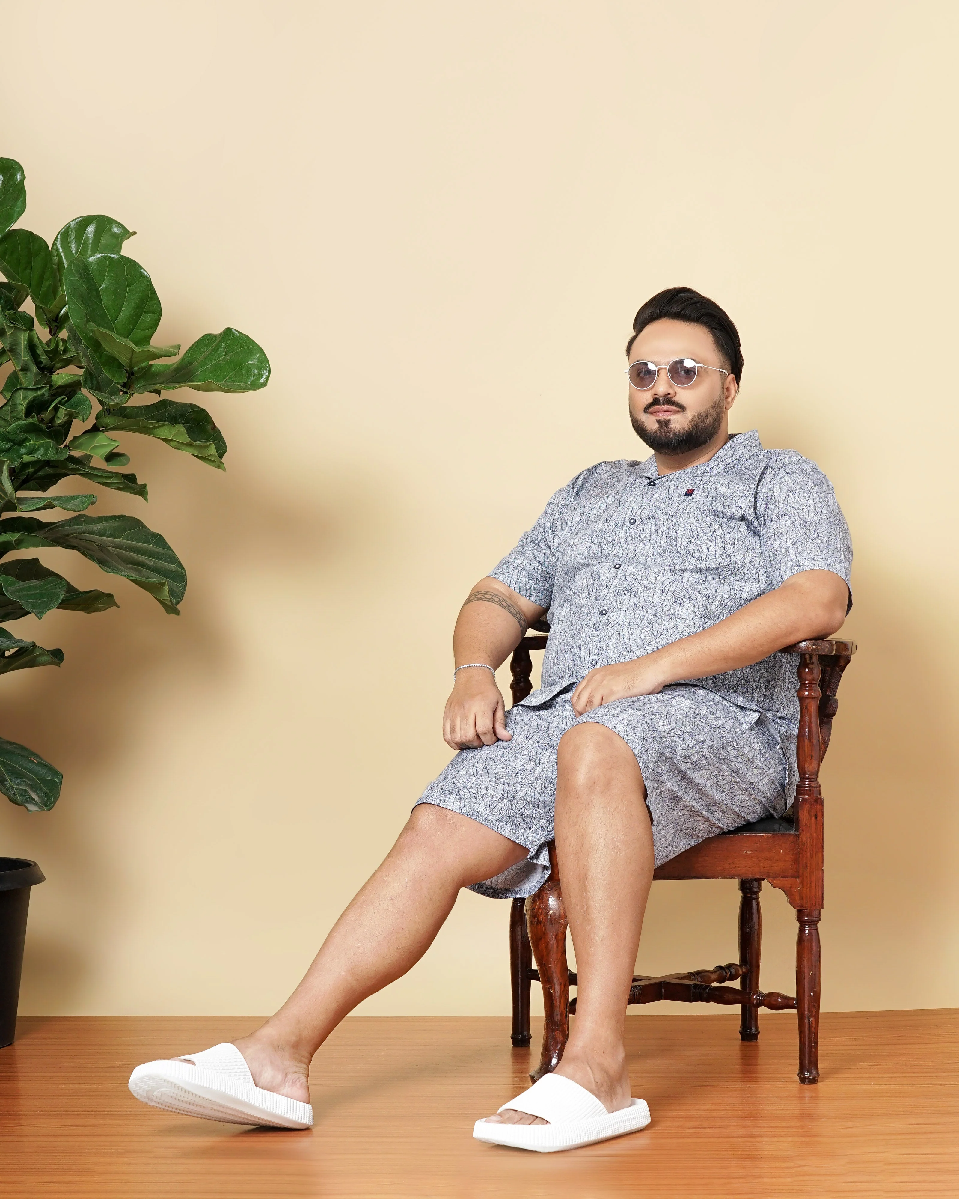 Men's Navy Blue Plus Size Geometric Printed Lounge Set - Image 2