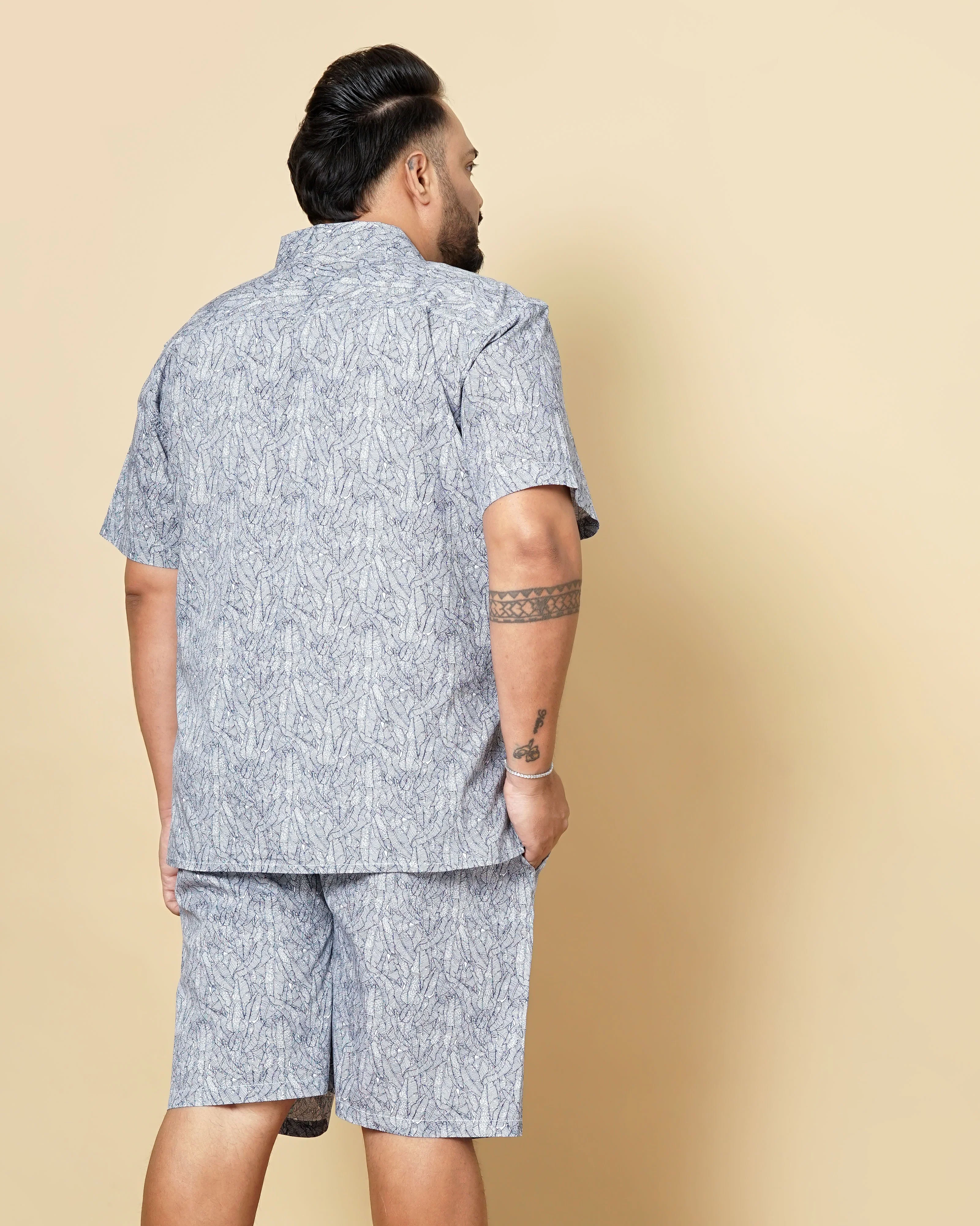 Men's Navy Blue Plus Size Geometric Printed Lounge Set - Image 6