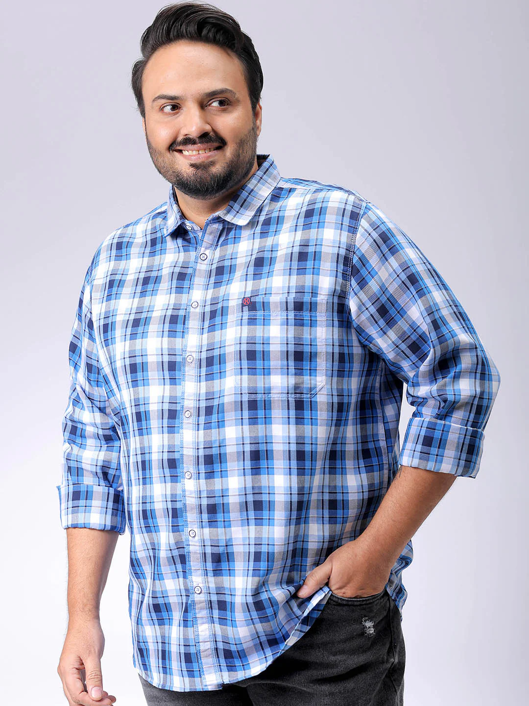 Men's Plus Size Checked Casual Shirt - Image 2