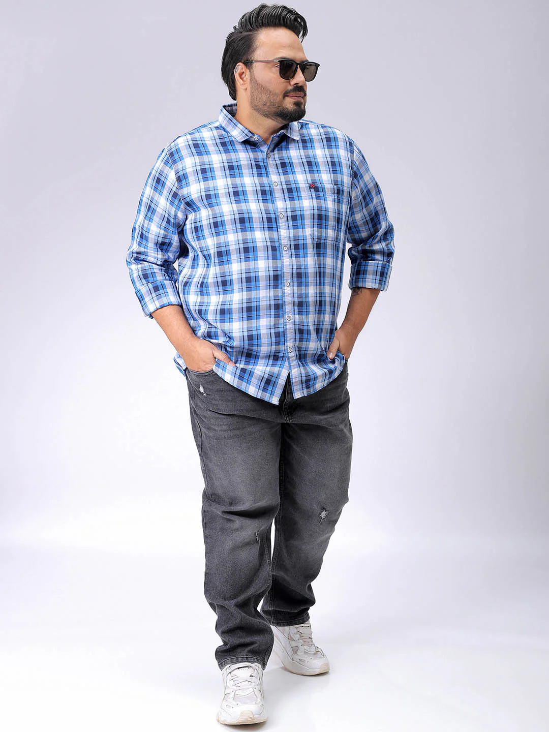 Men's Plus Size Checked Casual Shirt - Image 3