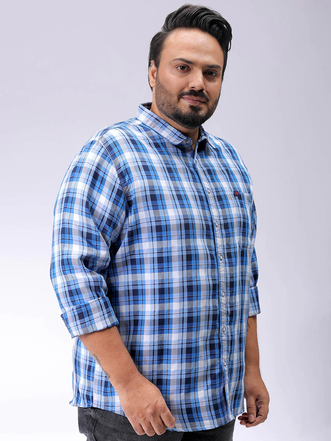 Men's Plus Size Checked Casual Shirt - Image 4