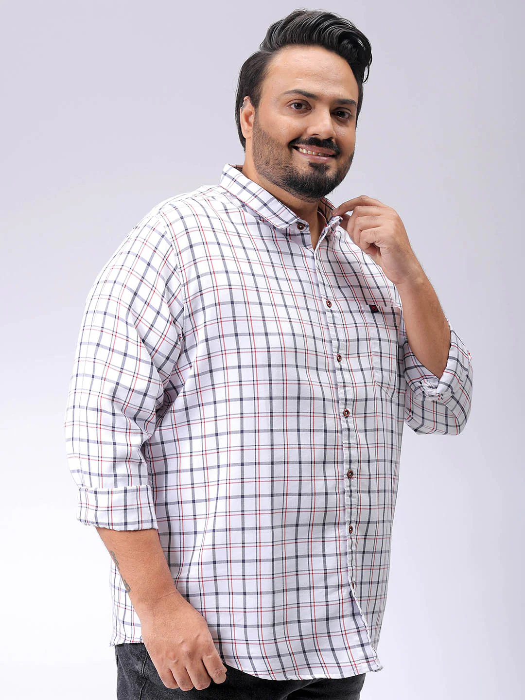 Men's Plus Size Checked Casual Shirt - Image 4