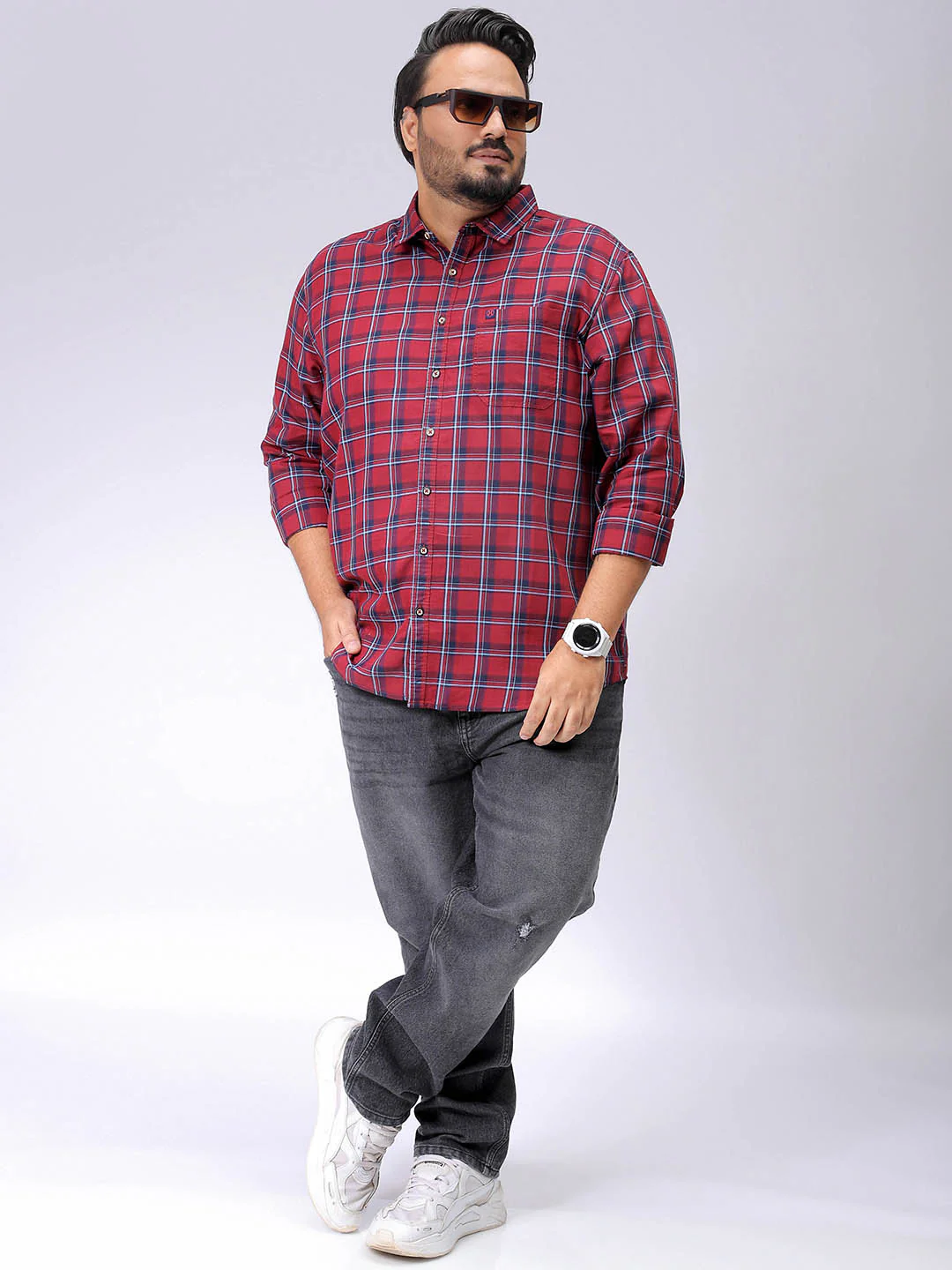 Men's Plus Size Checked Casual Shirt - Image 3
