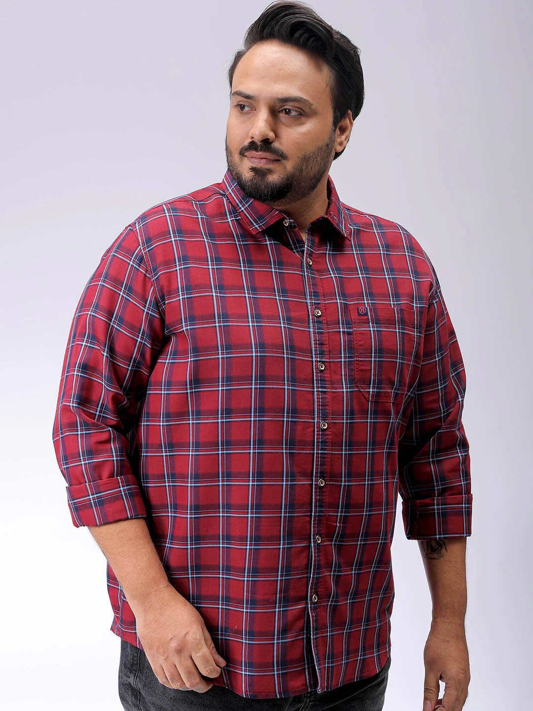 Men's Plus Size Checked Casual Shirt - Image 4