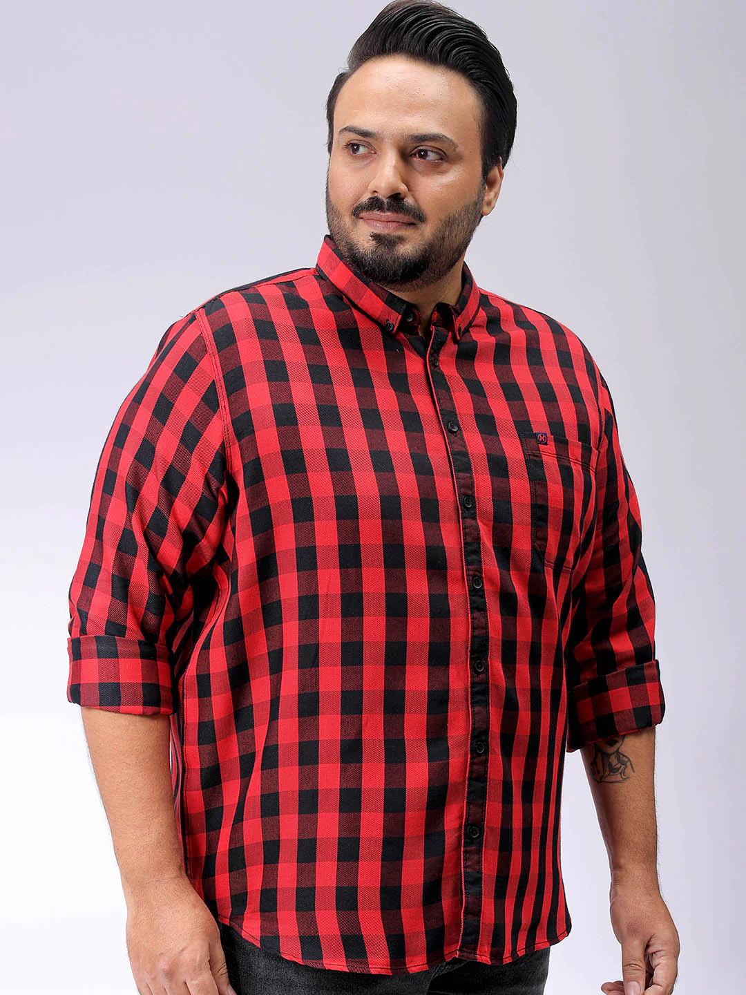 Men's Plus Size Checked Casual Shirt - Image 3