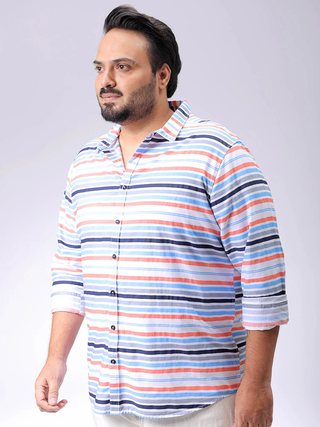 Men's Plus Size Horizontal Striped Casual Shirt - Image 2