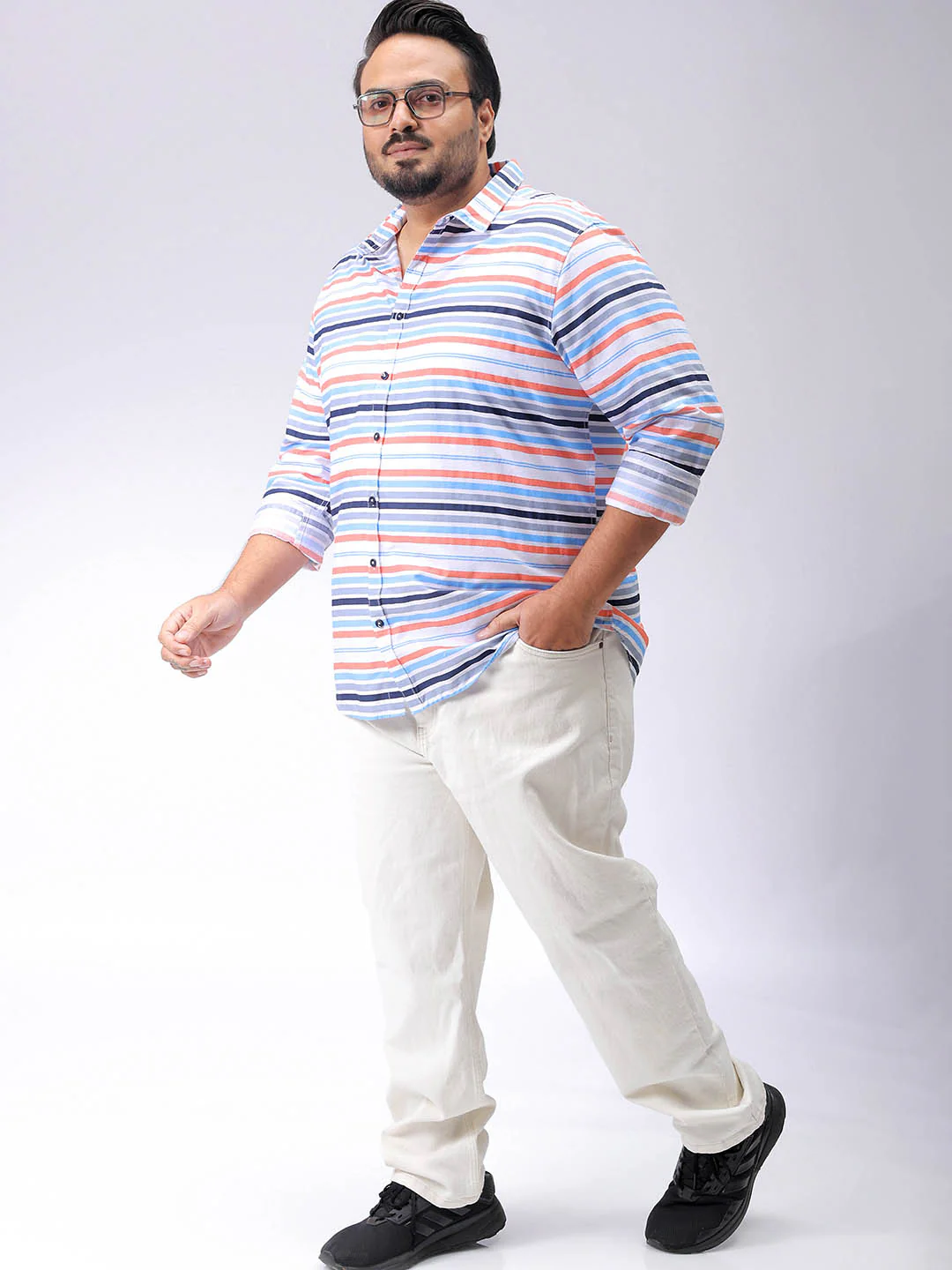 Men's Plus Size Horizontal Striped Casual Shirt - Image 4
