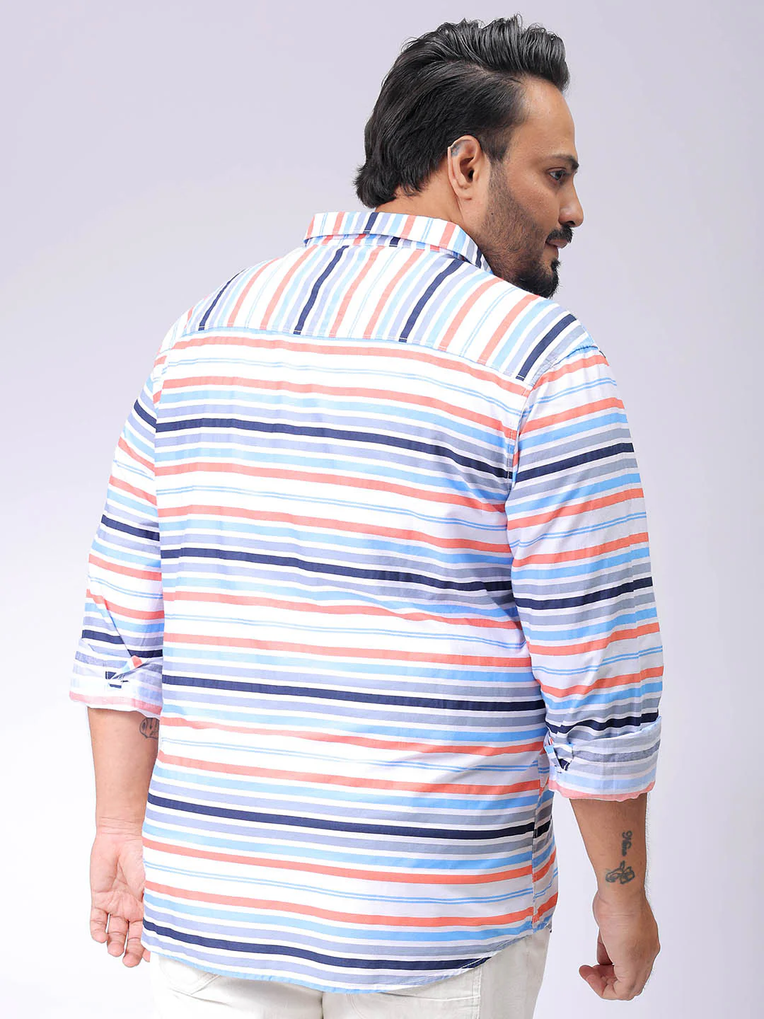 Men's Plus Size Horizontal Striped Casual Shirt - Image 5
