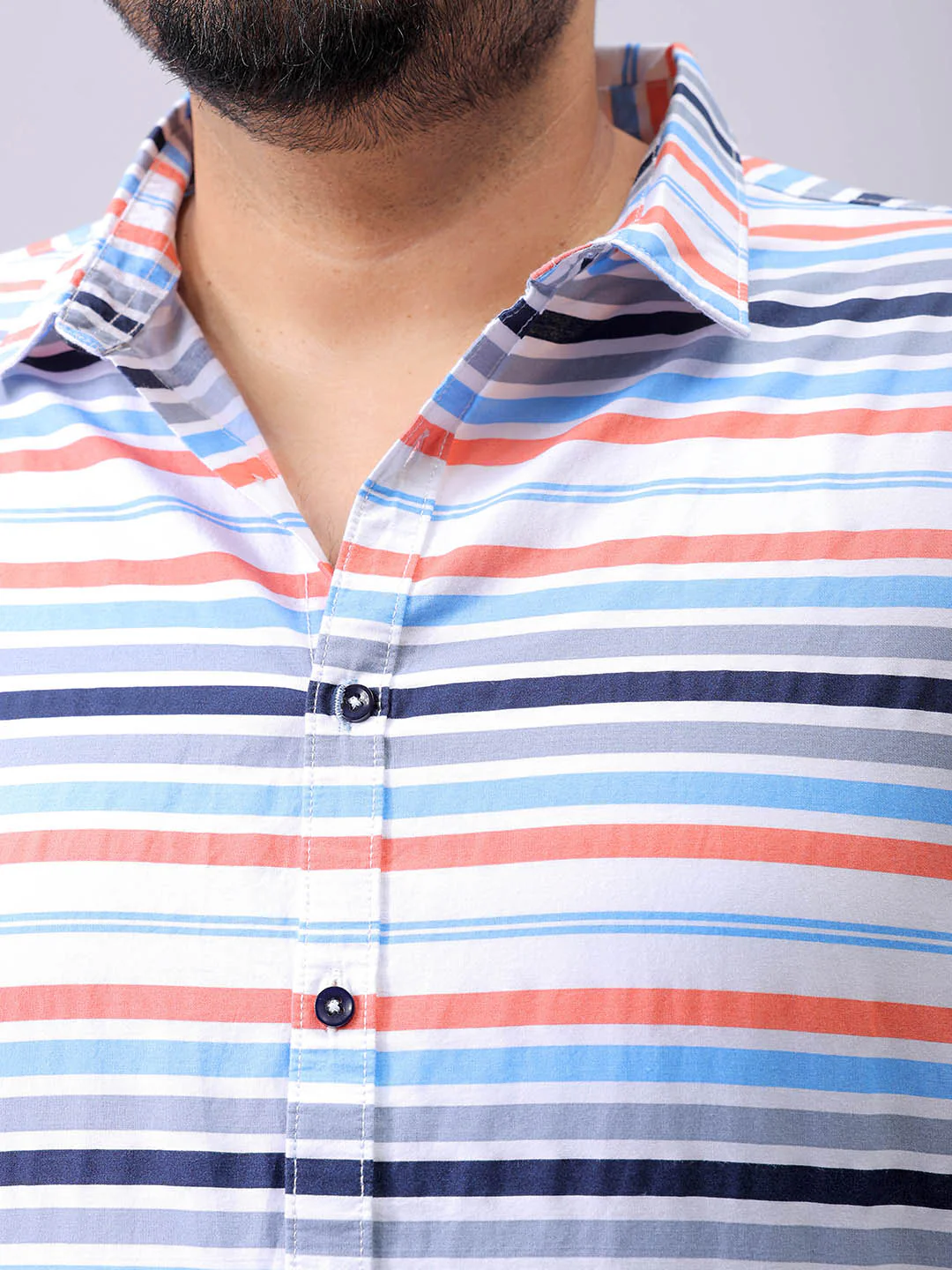 Men's Plus Size Horizontal Striped Casual Shirt - Image 6