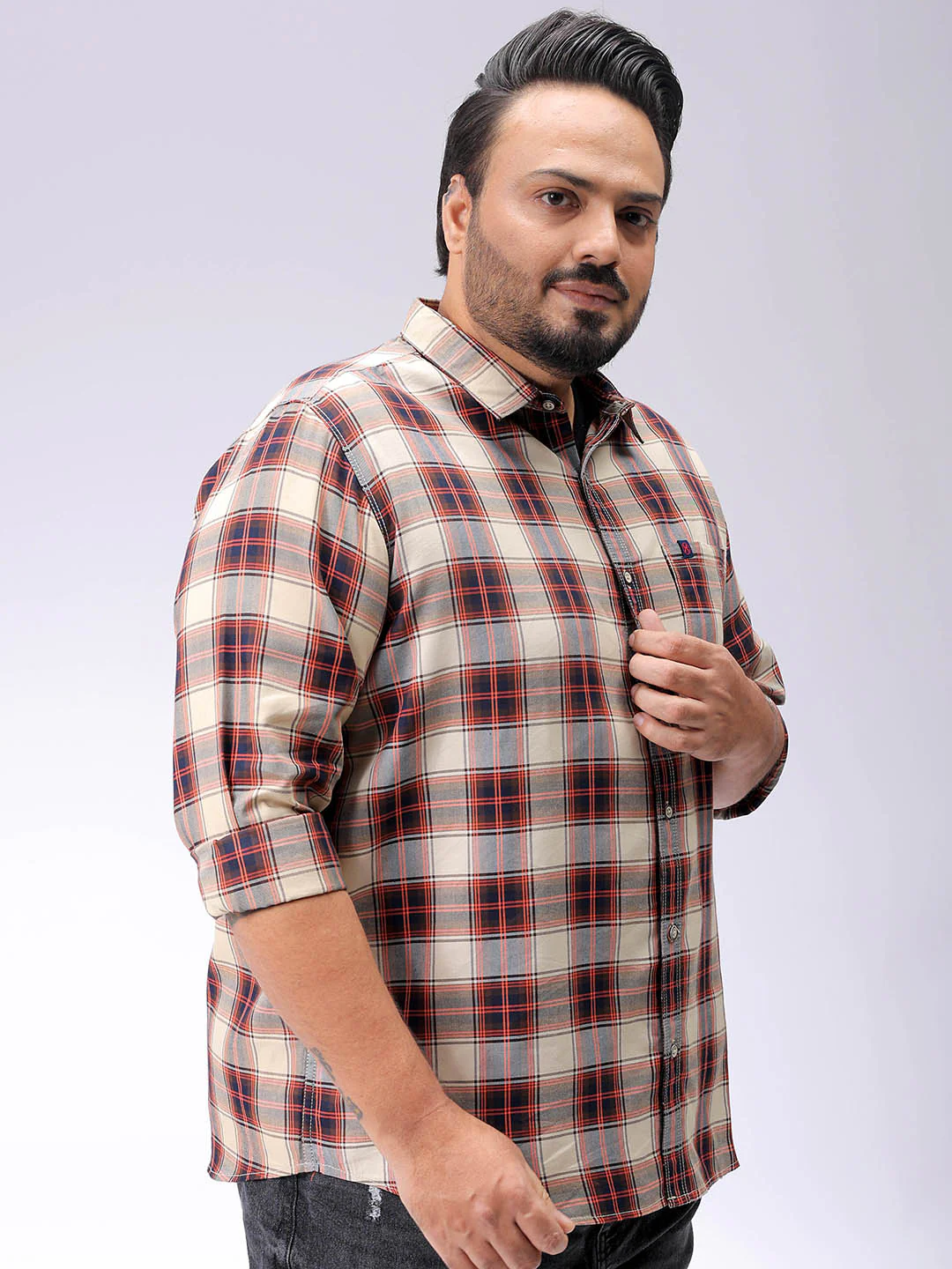 Men's Plus Size Tartan Checks Casual Shirt - Image 3