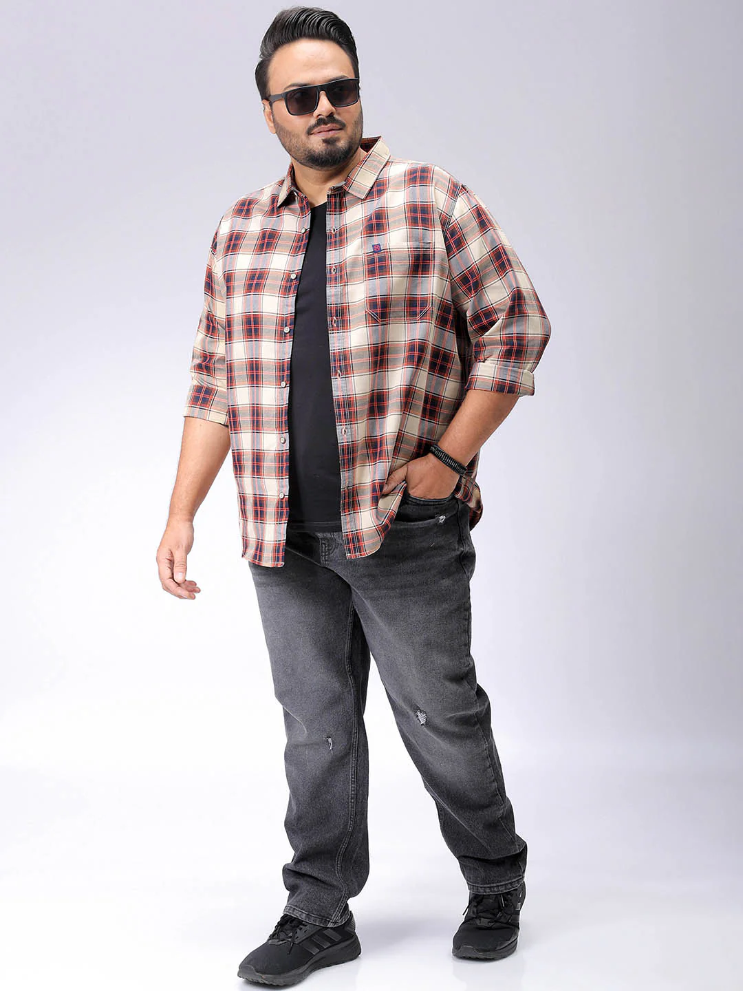 Men's Plus Size Tartan Checks Casual Shirt - Image 4