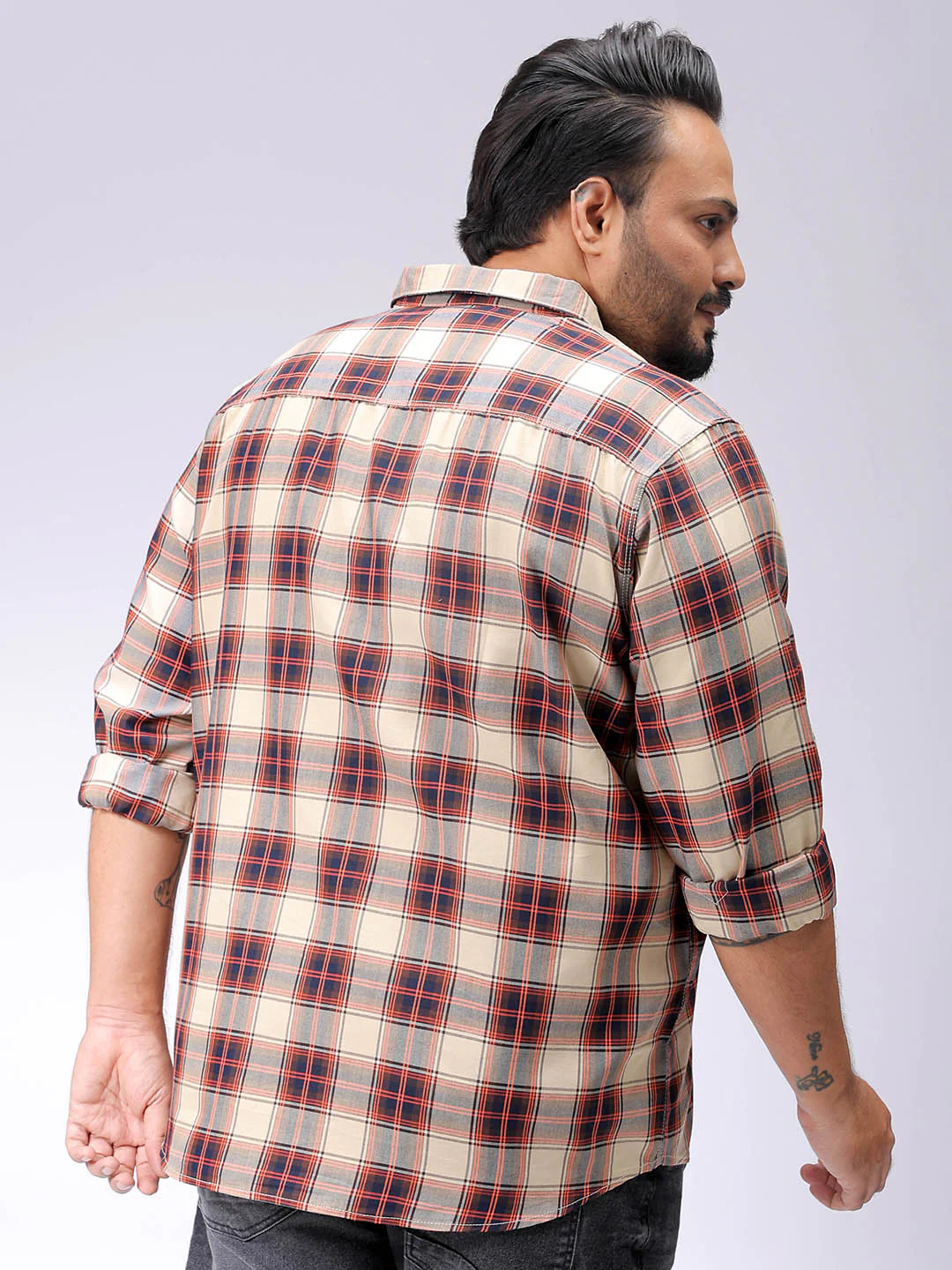 Men's Plus Size Tartan Checks Casual Shirt - Image 5