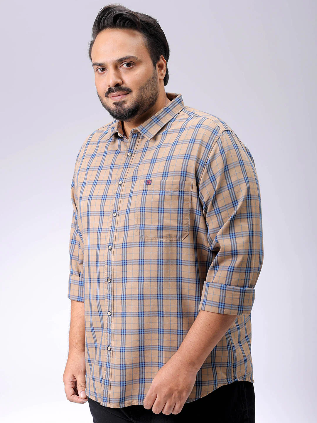Men's Plus Size Windowpane Checks Casual Shirt - Image 2