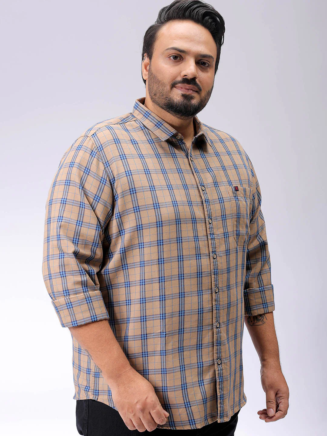Men's Plus Size Windowpane Checks Casual Shirt - Image 3