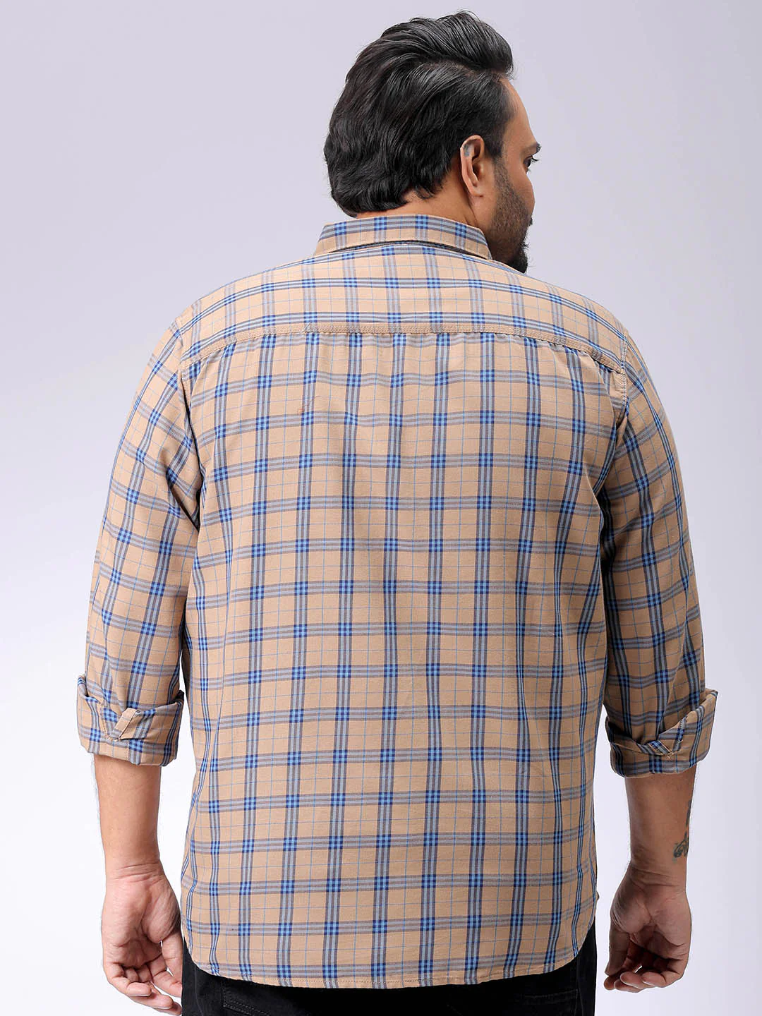 Men's Plus Size Windowpane Checks Casual Shirt - Image 5
