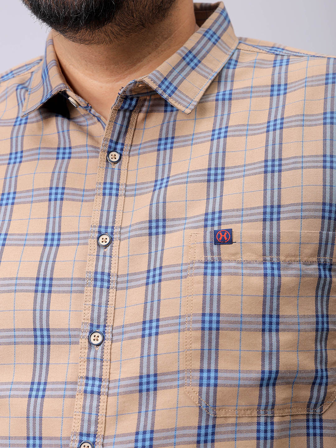 Men's Plus Size Windowpane Checks Casual Shirt - Image 6