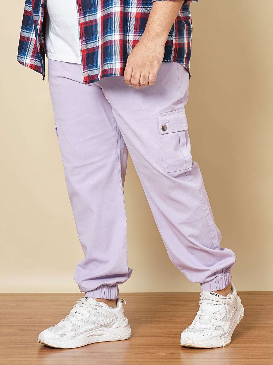 Men's Purple Plus Size Solid Cargo Jogger - Image 3