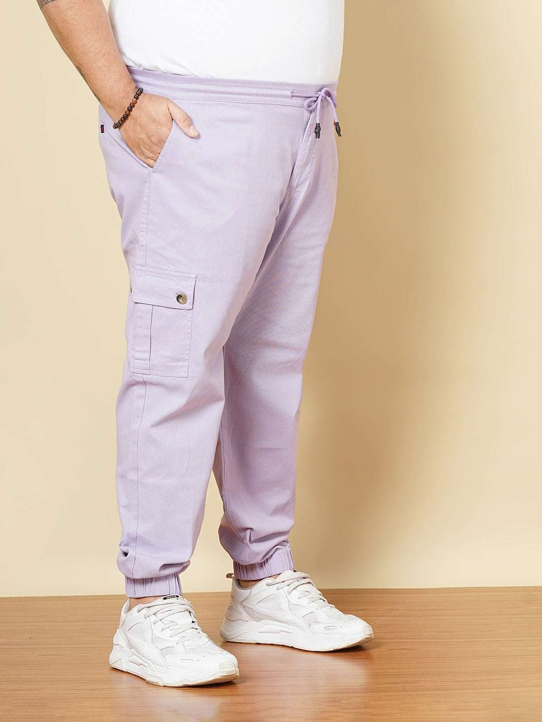 Men's Purple Plus Size Solid Cargo Jogger - Image 4