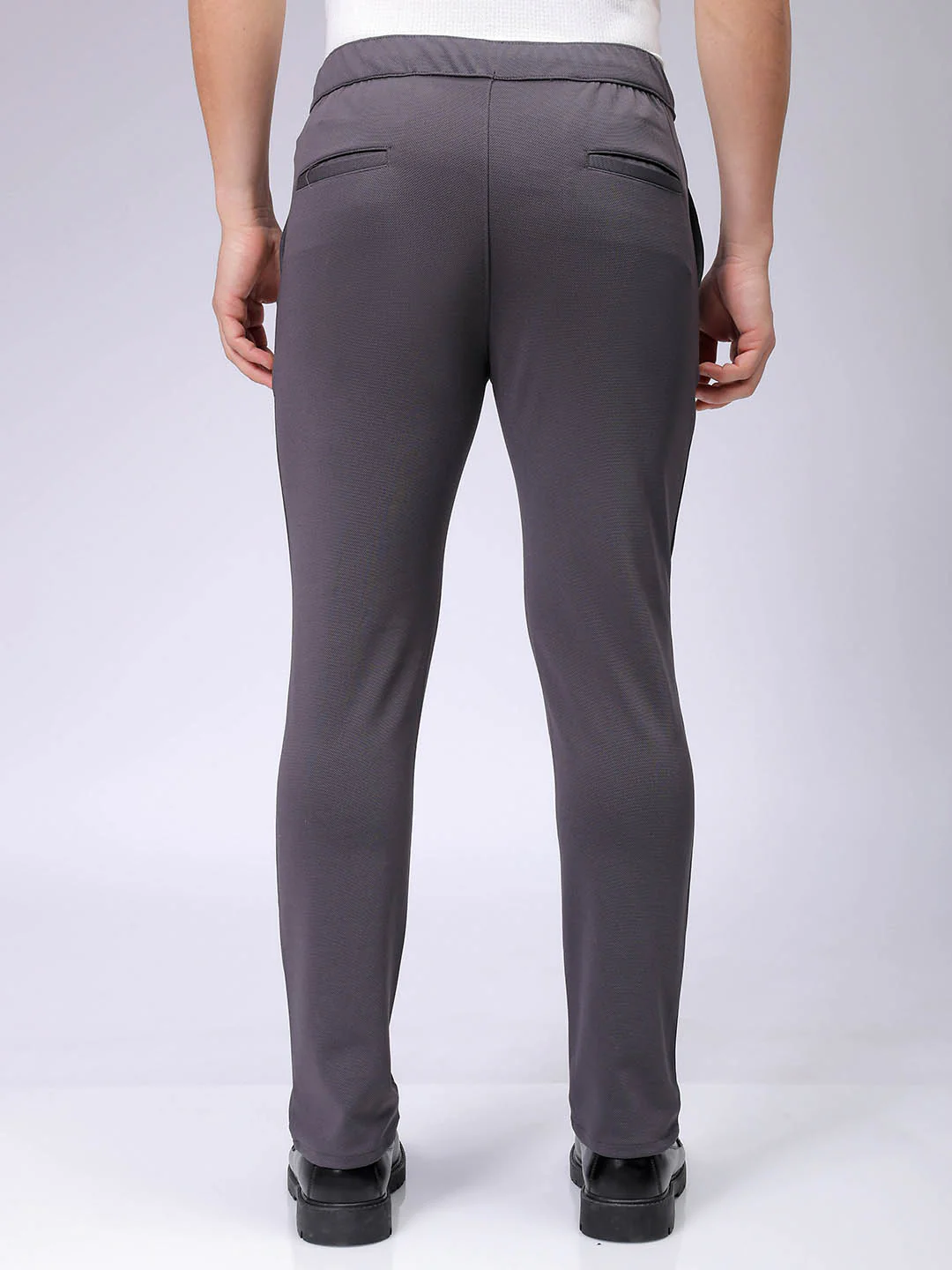 Men's Dark Grey Slim Fit Textured Formal Trouser - Image 5