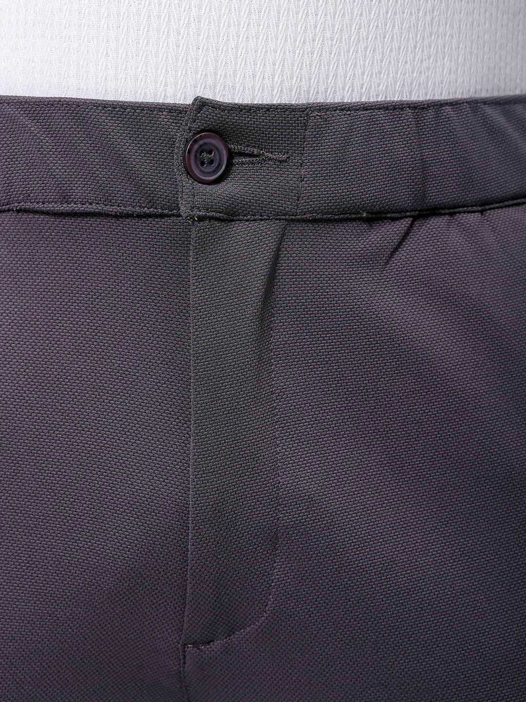Men's Dark Grey Slim Fit Textured Formal Trouser - Image 6