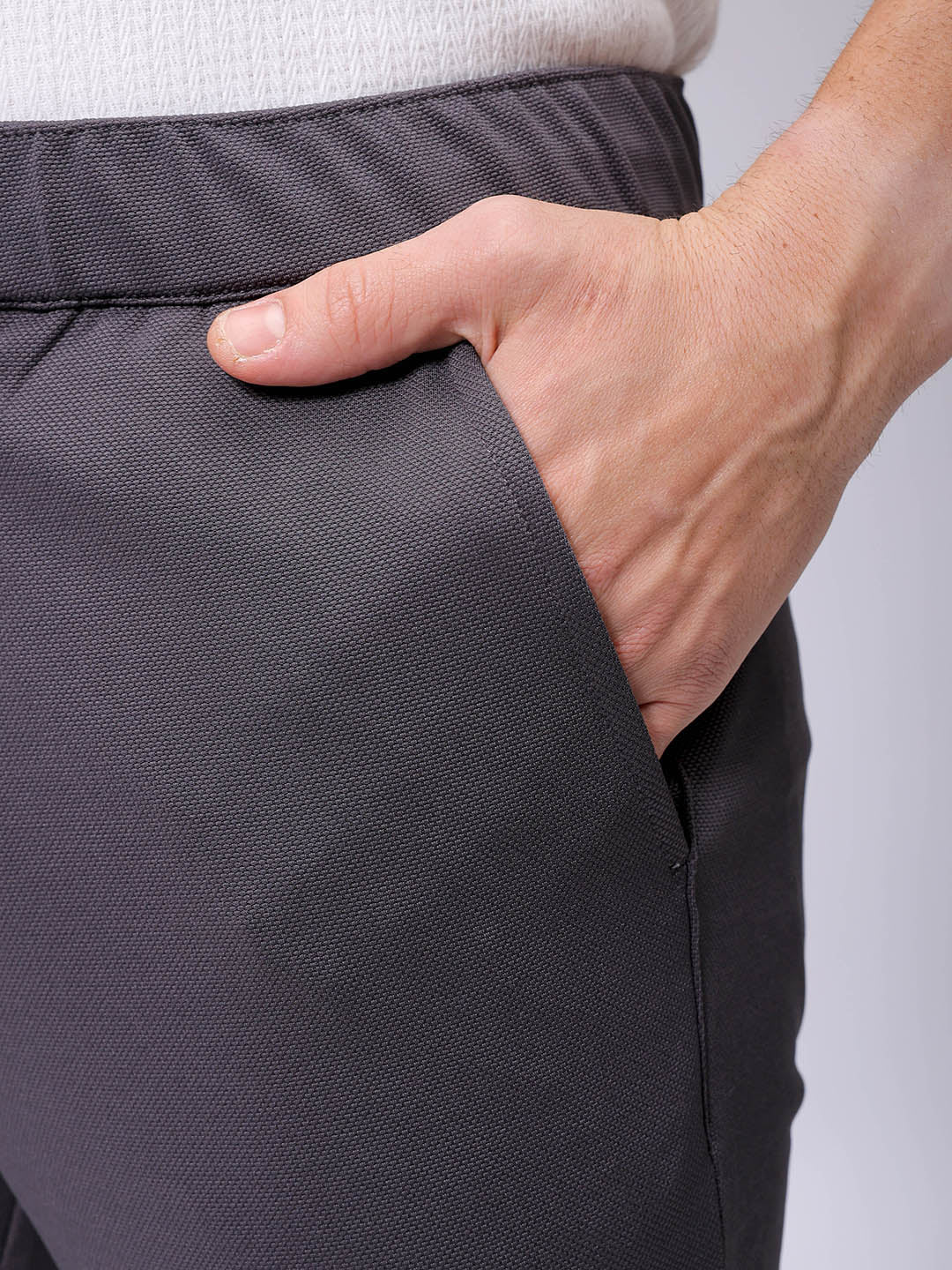Men's Dark Grey Slim Fit Textured Formal Trouser - Image 7