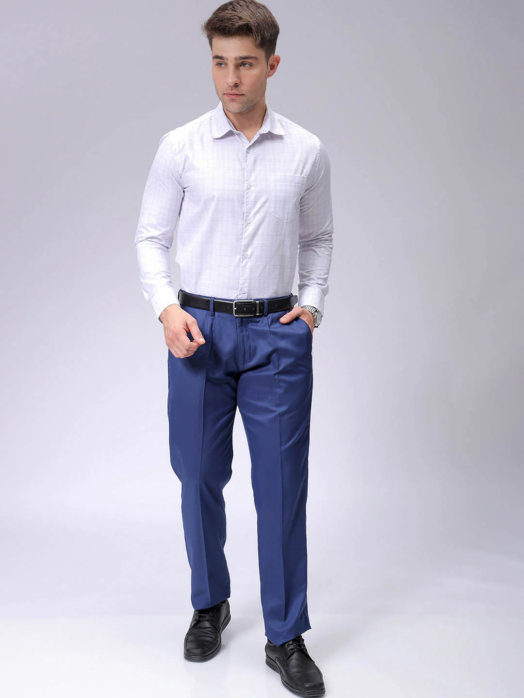 Men's White Slim Fit Checked Formal Shirt - Image 4