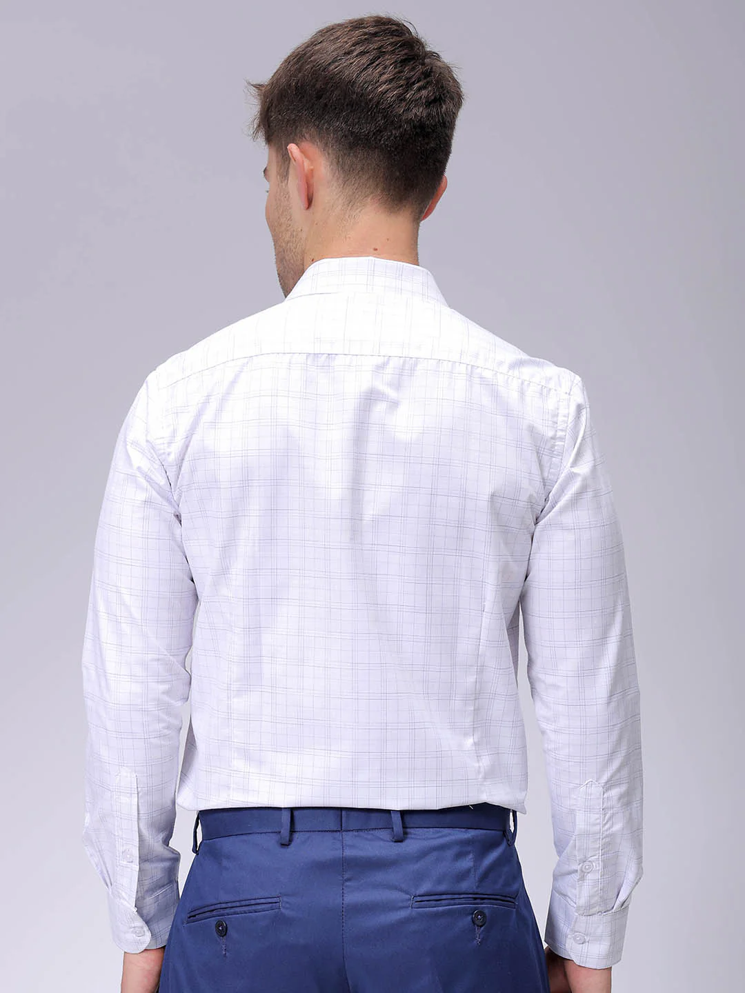 Men's White Slim Fit Checked Formal Shirt - Image 5