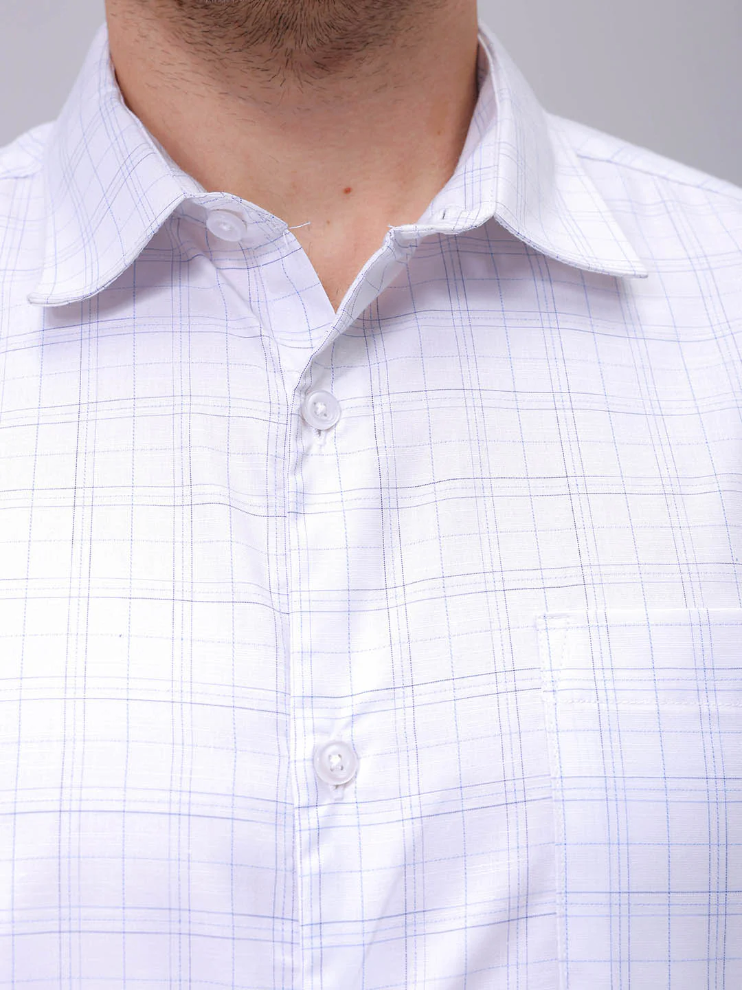 Men's White Slim Fit Checked Formal Shirt - Image 6