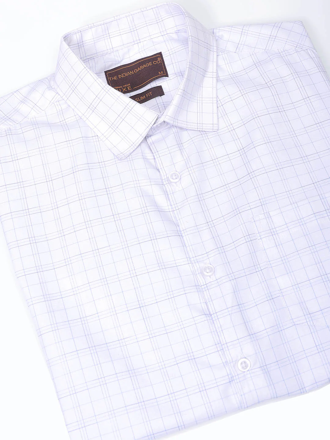 Men's White Slim Fit Checked Formal Shirt - Image 8