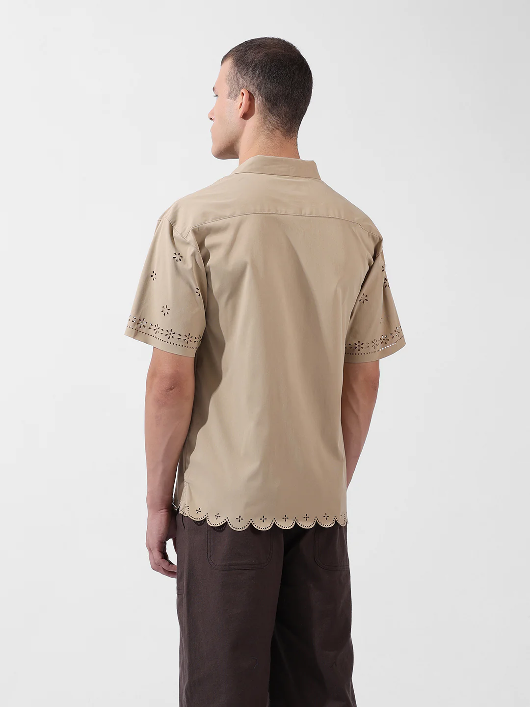 Men's Beige Relaxed Fit Solid  Resort Wear Shirt - Image 5