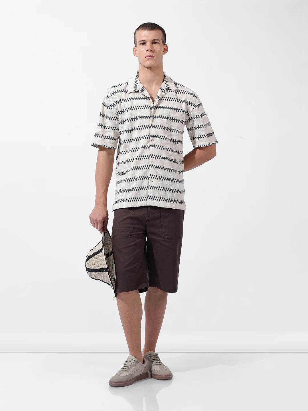 Men's Beige Relaxed Fit Textured Textured Shirt - Image 8