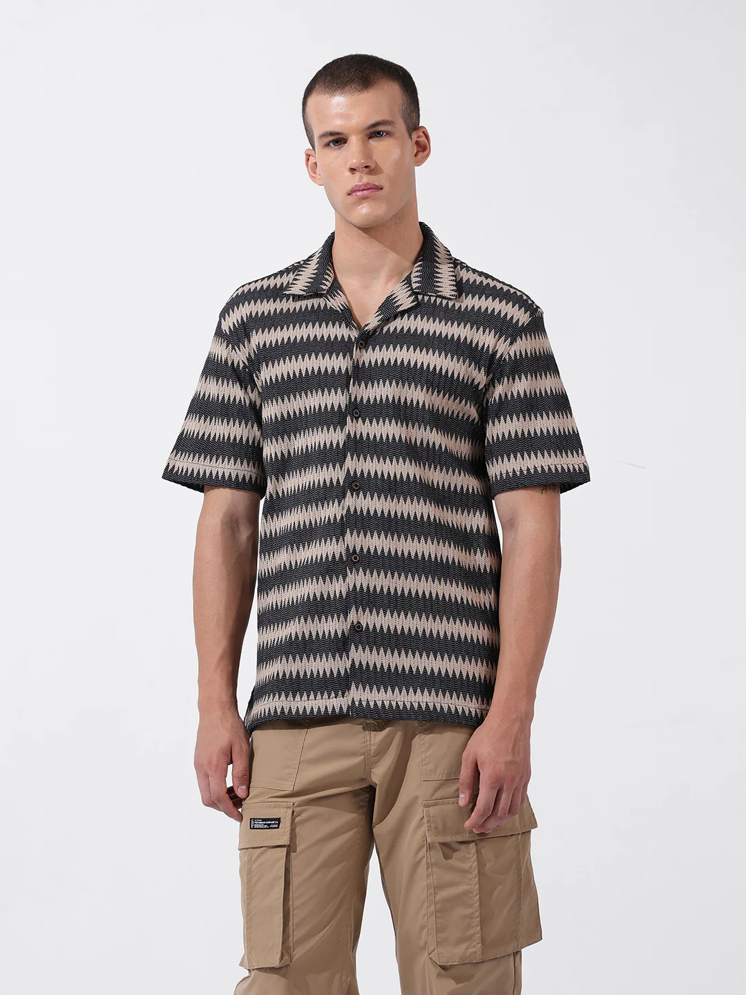 Men's Fawn Relaxed Fit Textured Textured Shirt - Image 7