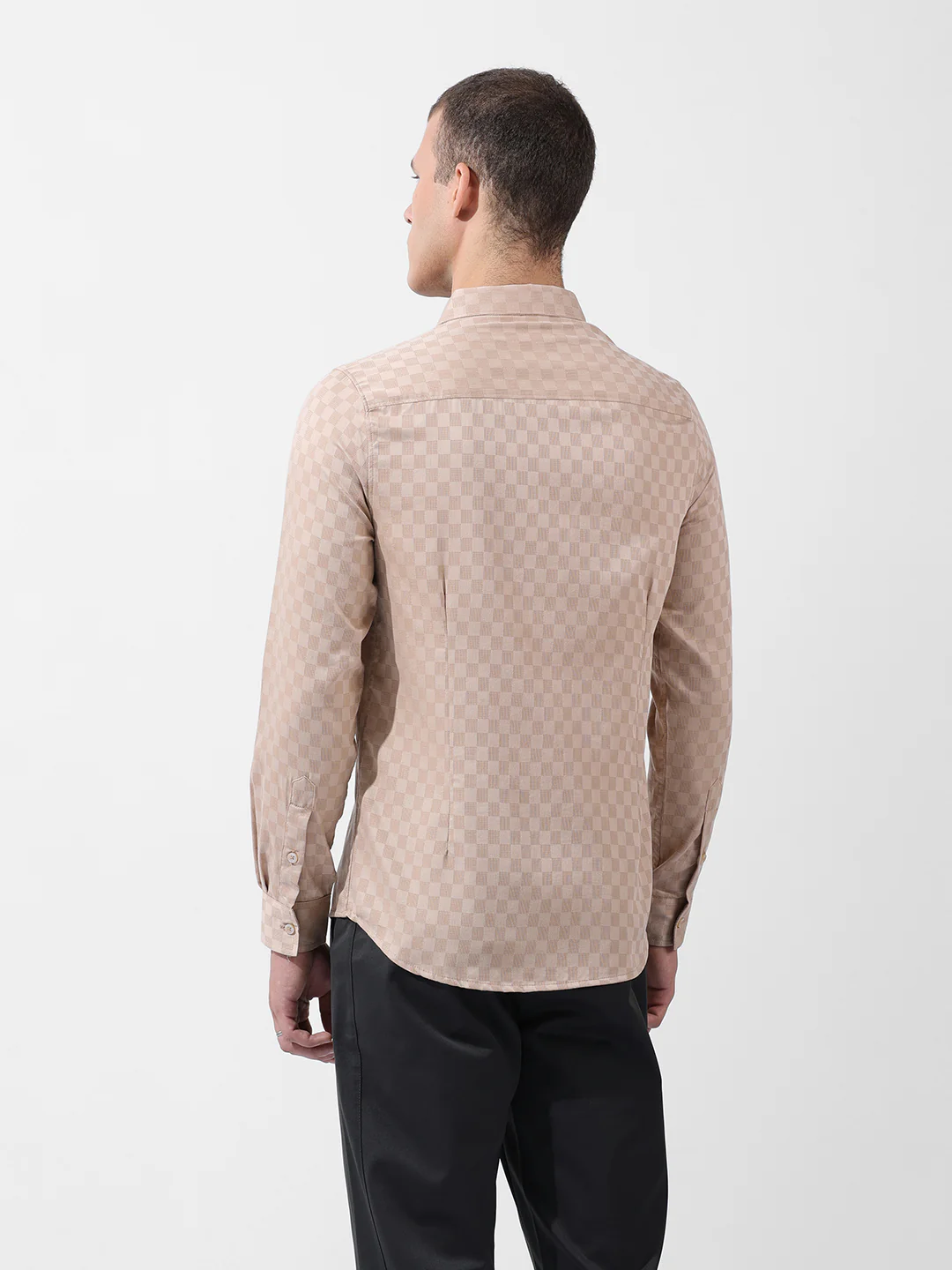 Men's Beige Slim Fit Textured Party Wear Shirt - Image 5